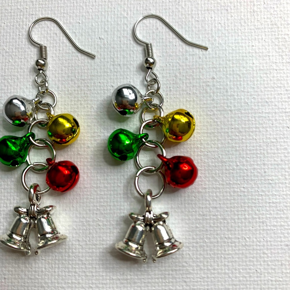 Christmas Jingle Bells 🔔 earrings with Bell Charm - Picture 2 of 5